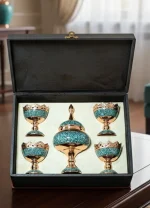 ست آجیل خوری با باکس چرم و چوب آسمان فیروزه‌ای - تصویر 3