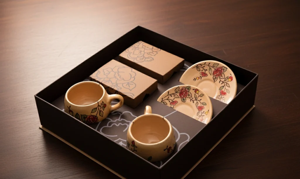 ست دو نفره فنجان نعلبکی سفالی دوستی