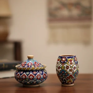 ست قلمدان و قندان میناکاری جلوه‌ای از هنر ایرانی