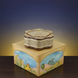 پک هدیه خاتم‌کاری شش‌گوش با جعبه هاردباکس نگارینه